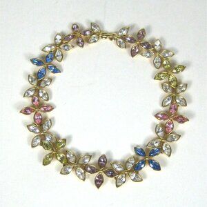 Vintage Monet Floral Necklace Pink Gold Tone Panel Statement 16 inch Choker